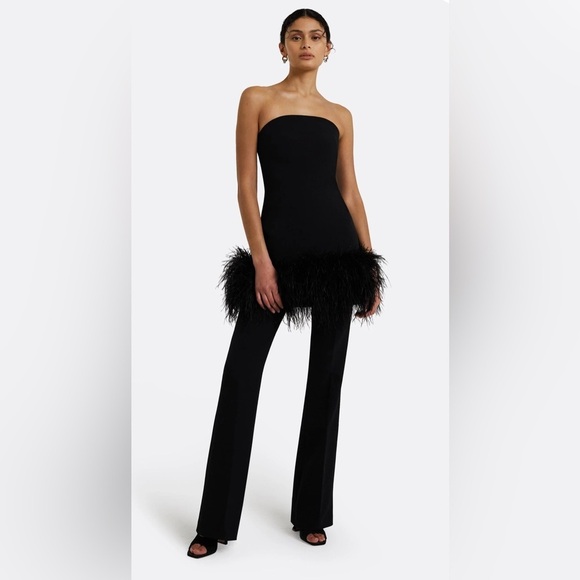 SAFIYAA Rowan Black Ostrich Feather-Trimmed Short Dress Size US 8 $1925 NWT - Picture 1 of 12